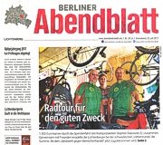 Titelseite Berliner Abendblatt mit den Radfahrern Stephen Rakowski, Henry Pflüger und Gabor Pflüger im Fahrradladen Radelkowski in der Weitlingstraße in Berlin Lichtenberg.